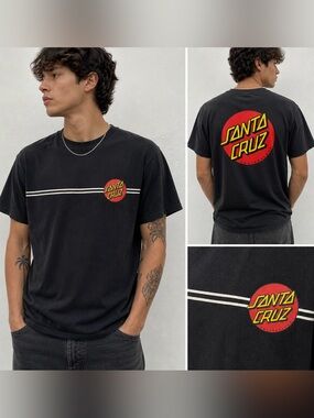 Santa Cruz Skateboards Logo Tee Black Graphic T-Shirt Size M Unisex